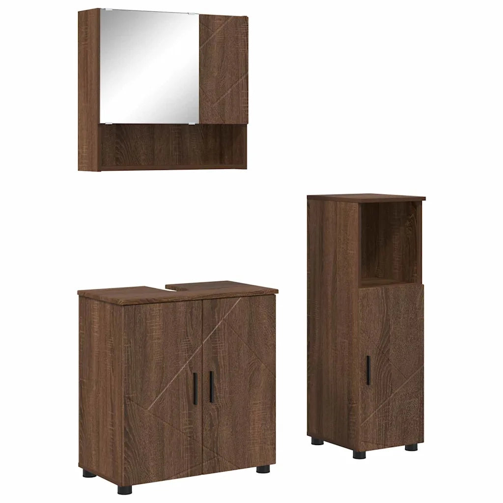 Set di mobili per il bagno con porta 3 pcs Rovere Marrone 3392950