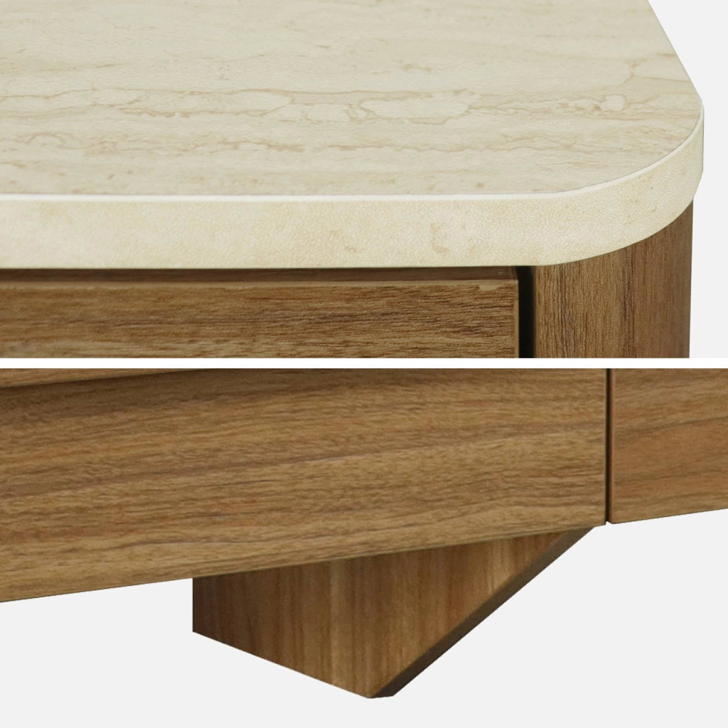 Cassettiera decorativa in legno ed effetto travertino 6 cassetti, noce