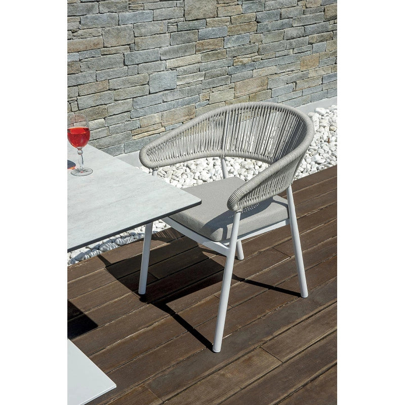 Sedia Perugia Contract In Alluminio Bianco E Corda Per Esterni Beige Moia