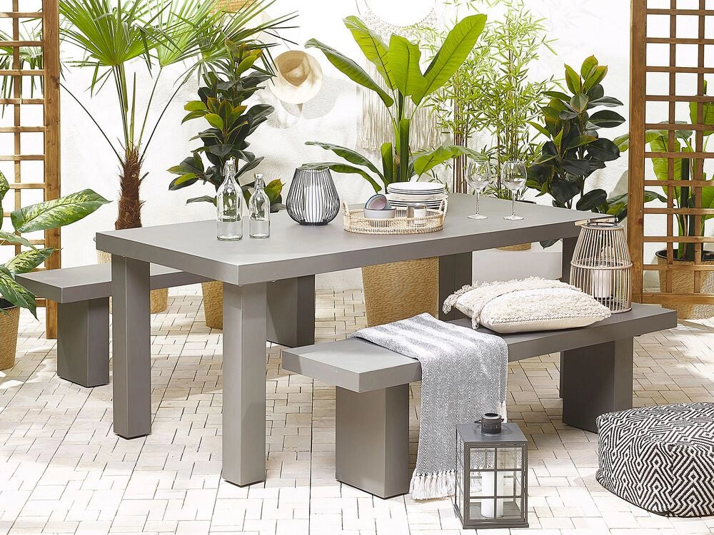 Set da pranzo da giardino Tavolo rettangolare in cemento grigio 2 panche 4 posti resistente all'acqua
