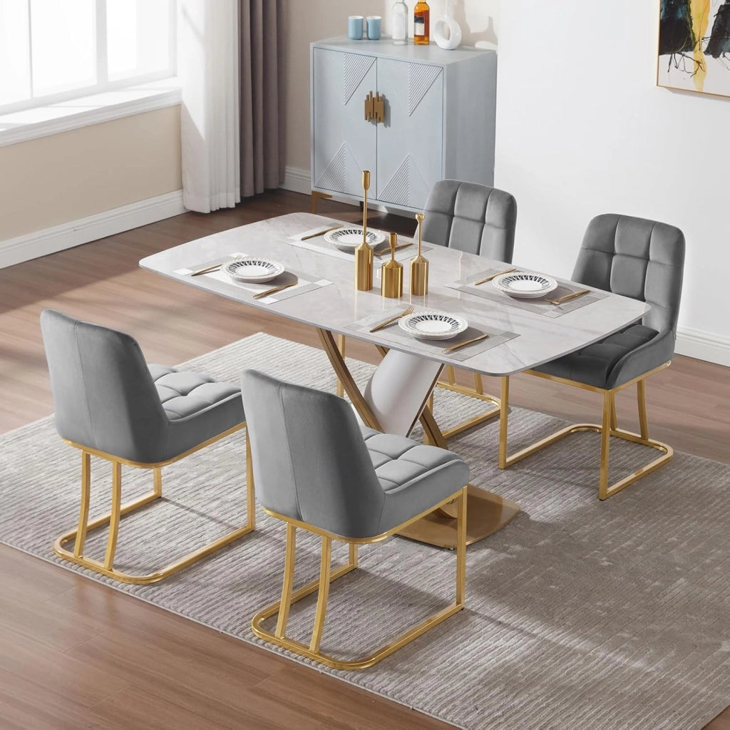 Set di 4 Sedie da Cucina Moderna, Sedie per Sala da Pranzo con Schienale, senza Braccioli, Poltroncine Imbottite Sedie da truccocon Gambe in MetalloDorato, in Velluto EZS32dgr-4 Grigio scuro
