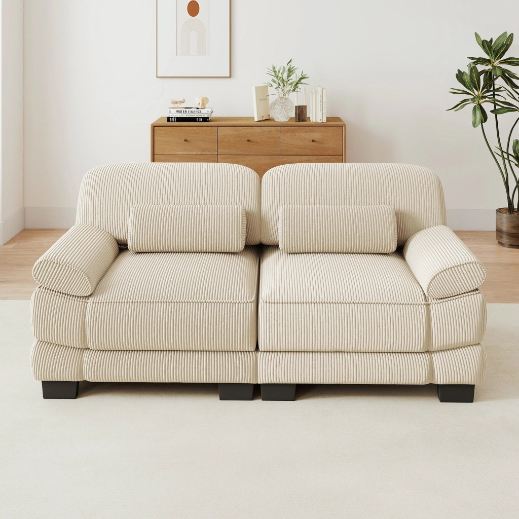 Divano modulare in velluto a coste beige; 194 x 88;5 x 94 cm; con cuscino lombare