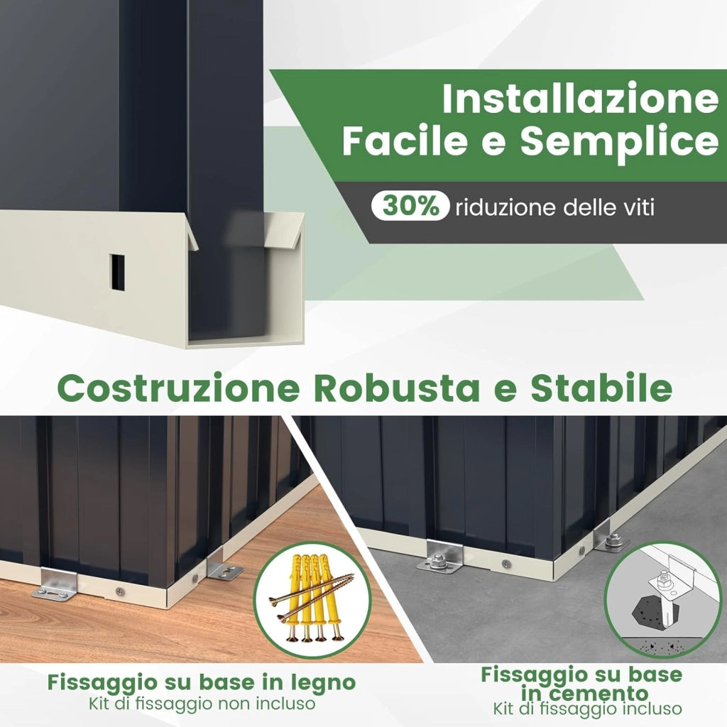Casetta per Spazzatura Esterna 1,5 m², Capanno Attrezzi Giardino in Metallo Zincato Resistente alle Intemperie con Porta Bloccabile e Tetto Apribile, Struttura a Scatto Pratica