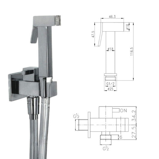 Kit doccetta per wc quadrato completo in ottone con rubinetto