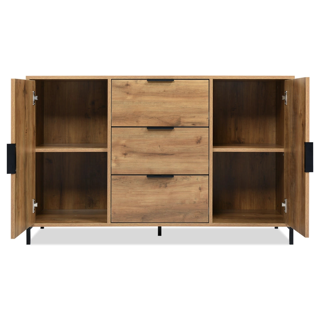 Cassettiera con 2 Ante e 3 Cassetti con Ripiano Regolabile; Stile Industriale; in Pannelli; Rovere Scuro; 120??40??76 cm