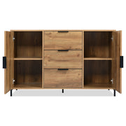 Cassettiera con 2 Ante e 3 Cassetti con Ripiano Regolabile; Stile Industriale; in Pannelli; Rovere Scuro; 120??40??76 cm