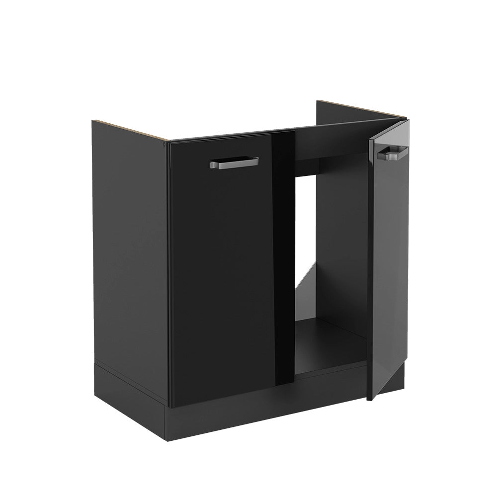 Vicco Mobile lavello cucina Nero lucido 80 cm , PL Rovere