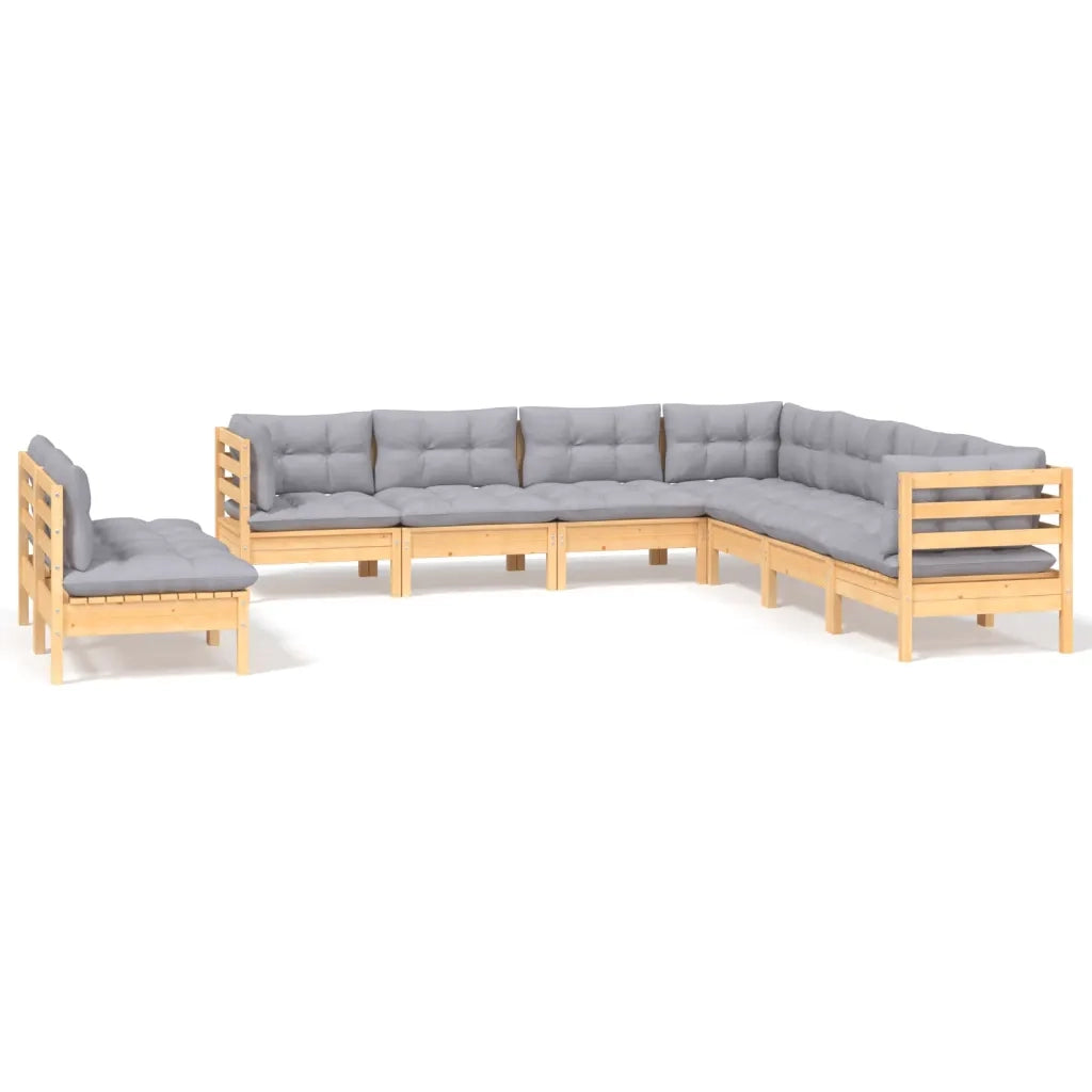 Set Divani da Giardino 9 pz con Cuscini Grigi Massello di Pino 3096826