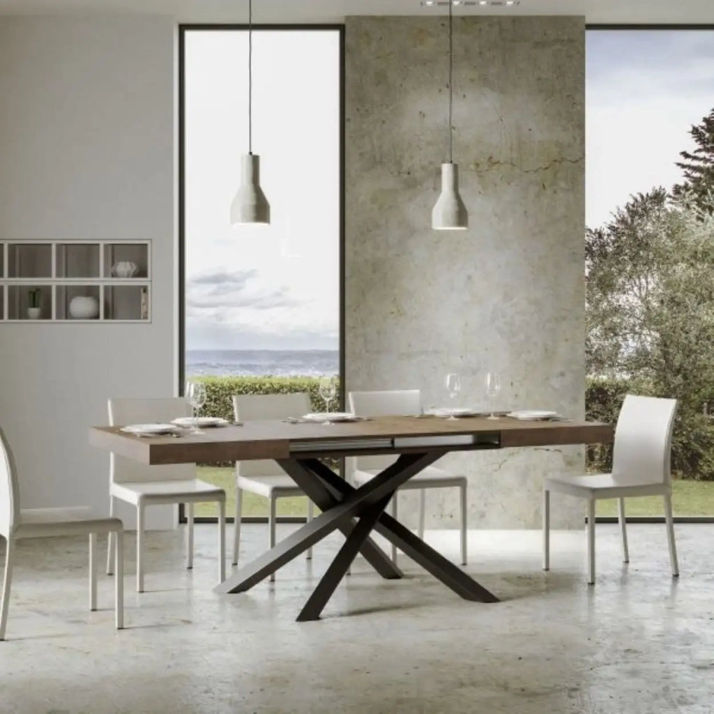 Tavolo allungabile 120/380x90 cm Volantis colore noce gambe antracite