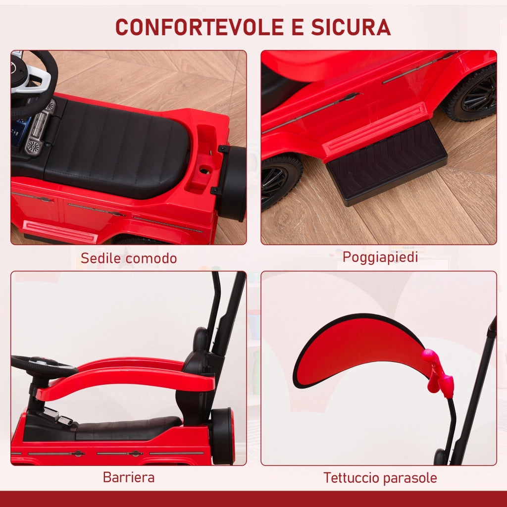 Macchina Cavalcabile a Spinta per Bambini 85,5x40,5x95 cm con Licenza Mercedes Benz G350 Tettuccio e Maniglia in PP