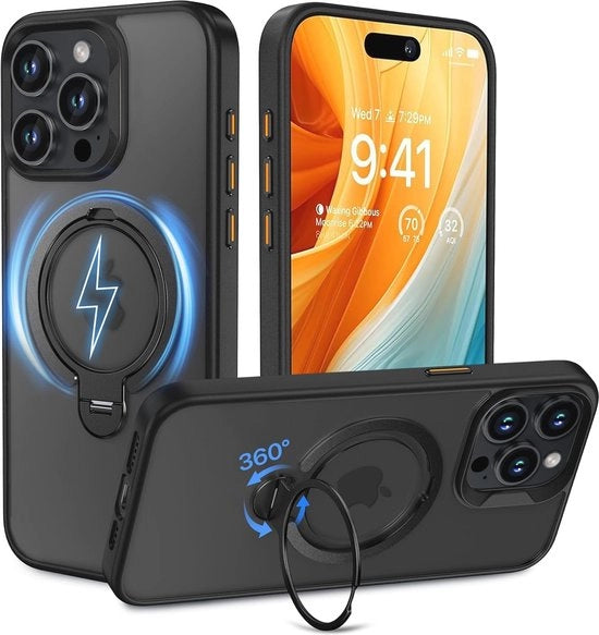 Hoes magnetica per iPhone 15 Pro - Standarizzazione rotativa, resistente ai graffi e agli urti
