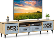 Mobile TV in Legno per Televisori Fino a 80", Mobile Porta TV 180 cm con 2 Cassetti, 2 Armadi e Scomparto, 7 Gambe Metalliche Rialzate, Consolle Media per Soggiorno (Blu)