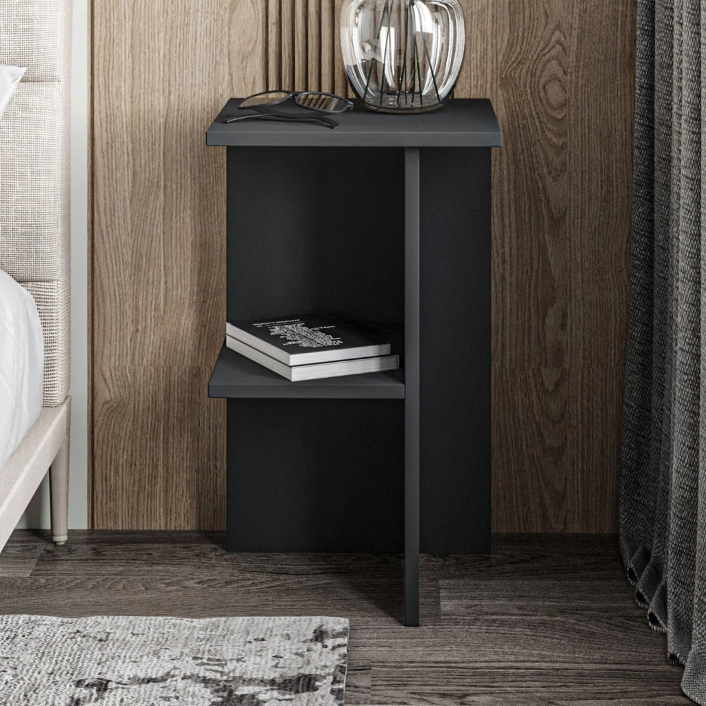 Comodino in legno "Leray" - 36 x 36 x 60 cm - Grigio antracite