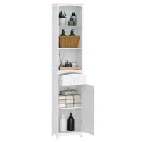 Mobiletto a Colonna Bagno Salvaspazio in MDF Bianco, Armadietto Bagno Multifunzione per Camera con 3 Ripiani 34x24x170cm