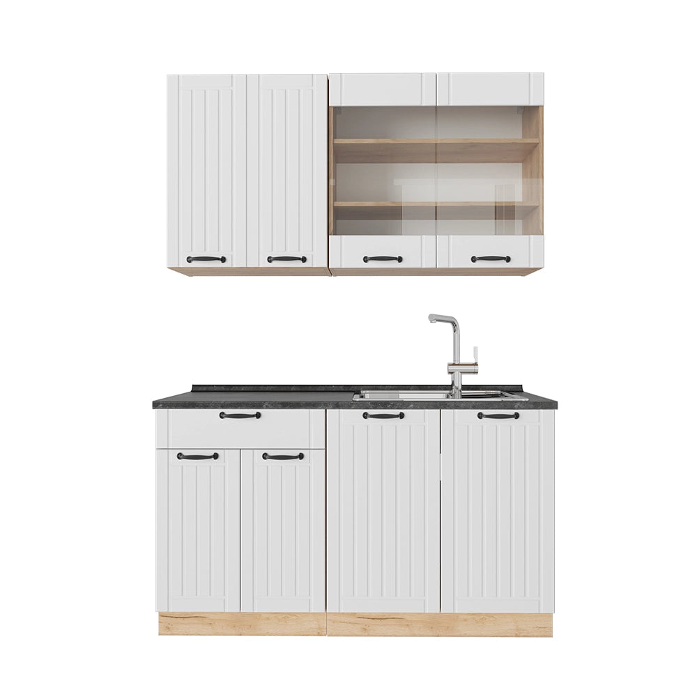 Cucina monoblocco Fame-Line Bianco rustico/Rovere dorato 140 cm, PL Antracite Vicco