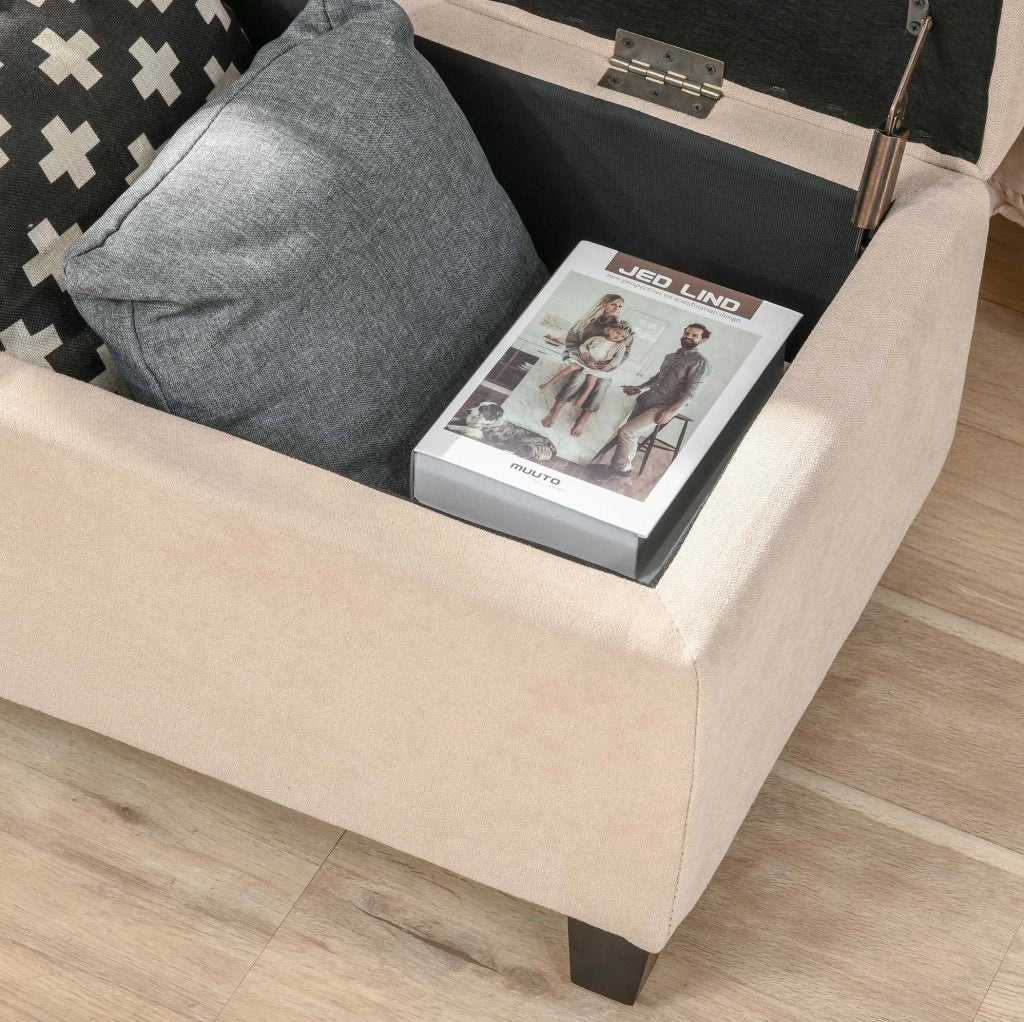 Panca imbottita contenitore beige 125 cm con coperchio