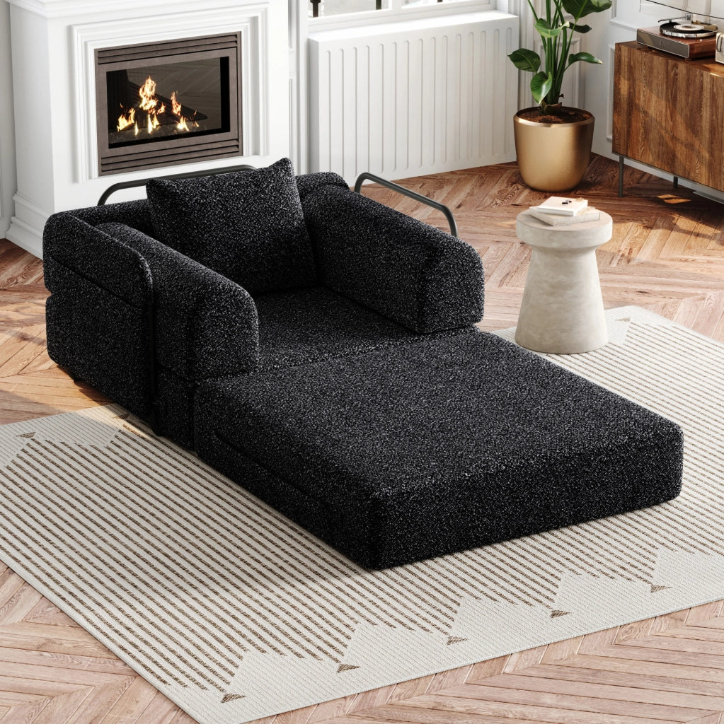 Divano letto singolo 2 in 1 in ciniglia nera con vano bracciolo