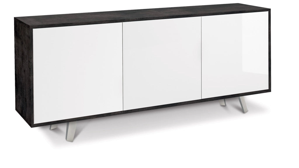 Mobile 3 Ante 177x74x41 cm Ossido Nero/Bianco Lucido