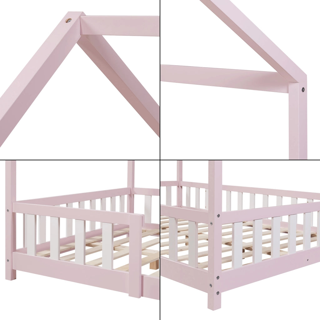 Letto per Cameretta Sisimiut a Forma di Casetta 120x200 cm Rosa / Bianco [en.casa]
