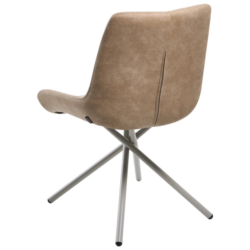 Set di 2 sedie da pranzo in finta pelle scamosciata beige con gambe incrociate, stile retrò
