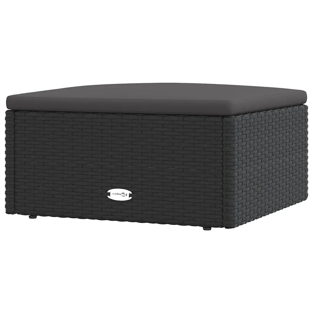 Sedia da giardino-Poggiapiedi da Giardino con Cuscino in Polyrattan Nero