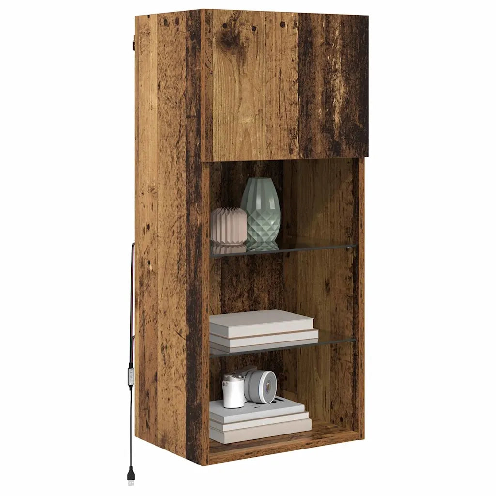 Mobile TV da Parete con LED Legno vecchio 40,5 x 30 x 90 cm