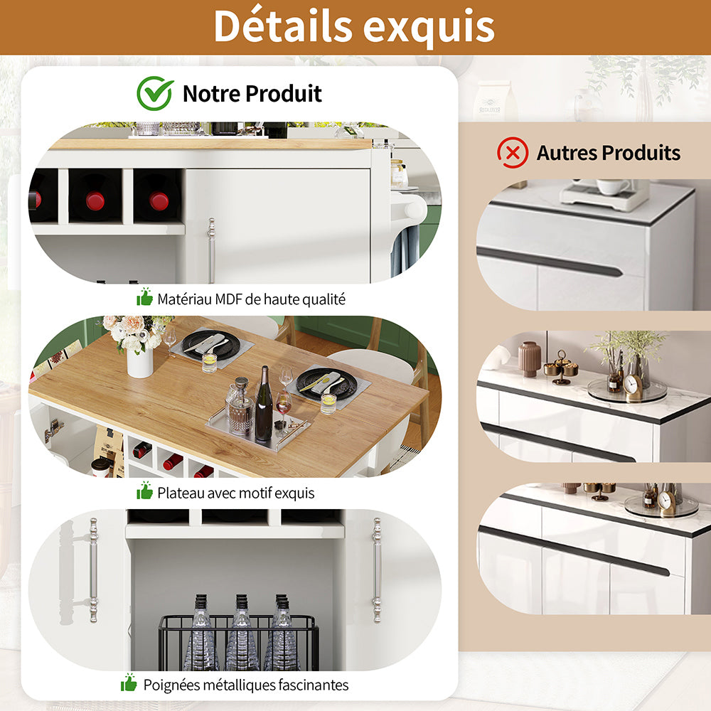Isola cucina - Xylo - 120x73x92cm piano abbattibile bianco/nero