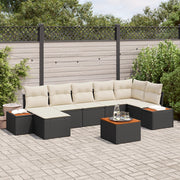 Set Divano da Giardino  8 Pezzi con Cuscini Nero Polirattan Acacia