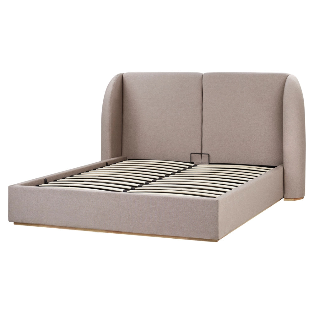 Letto matrimoniale con contenitore rivestito in tessuto tortora con ampia testata 160 x 200 cm camera da letto elegante