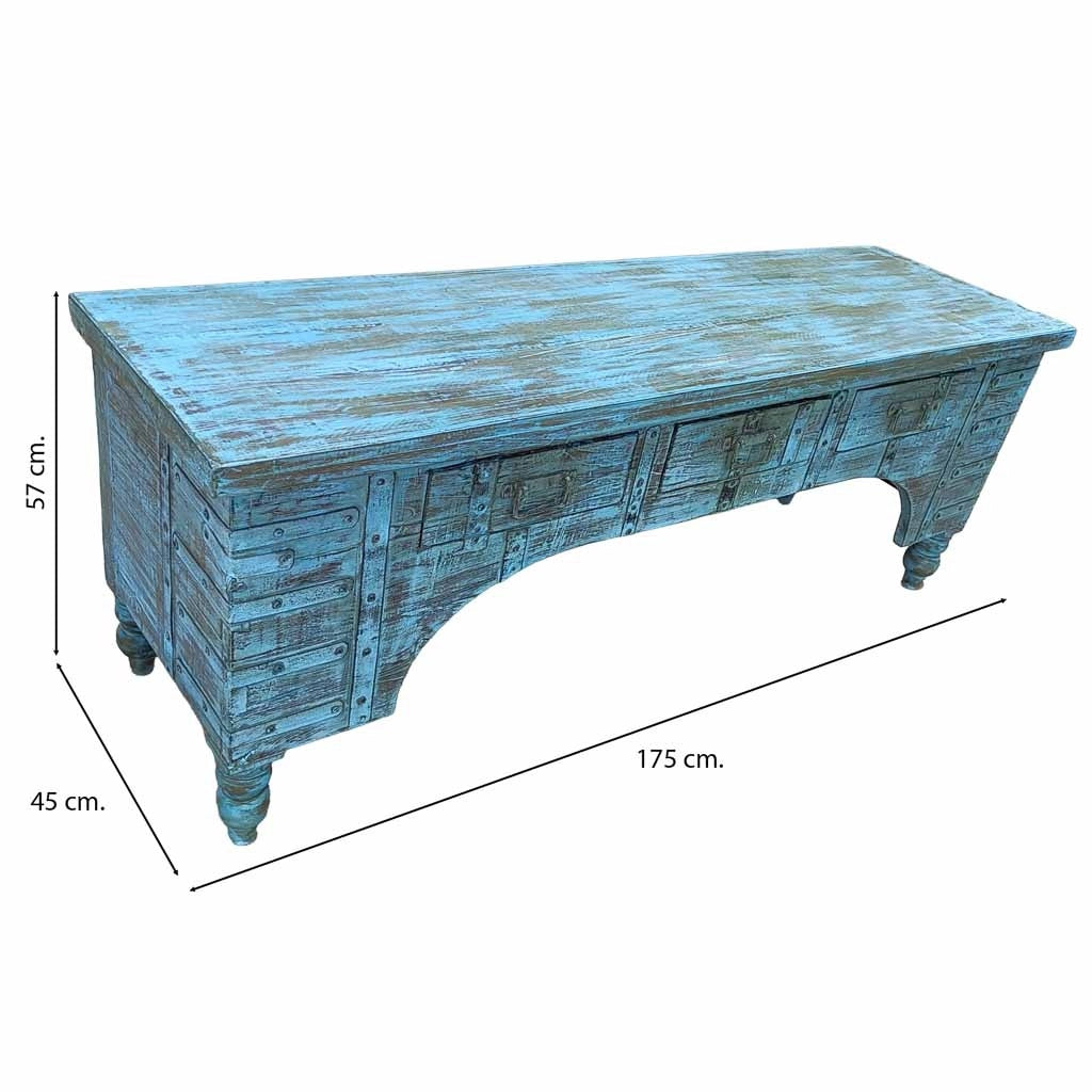 Mobile basso artigianale in legno 165-175x45x57h cm