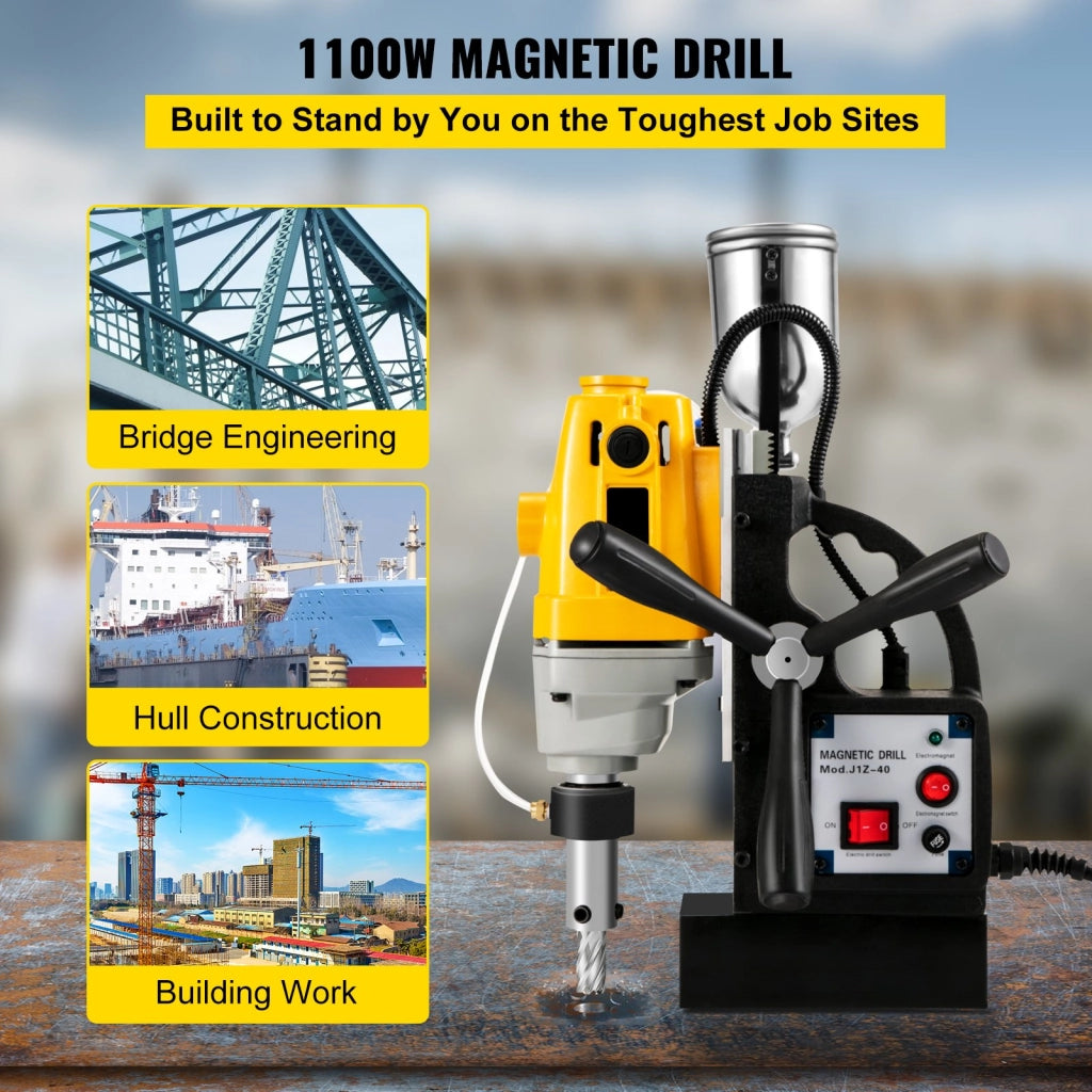 Trapano magnetico MD40 1100W 230V con 11 punte elicoidali 12000N per metallo e officina