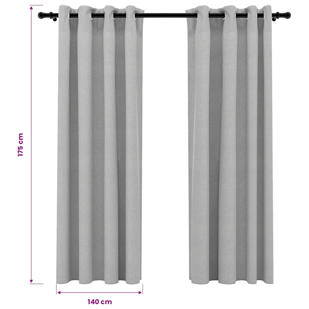 Tende Oscuranti Effetto Lino con Occhielli 2pz 140x175cm Grigio 321168