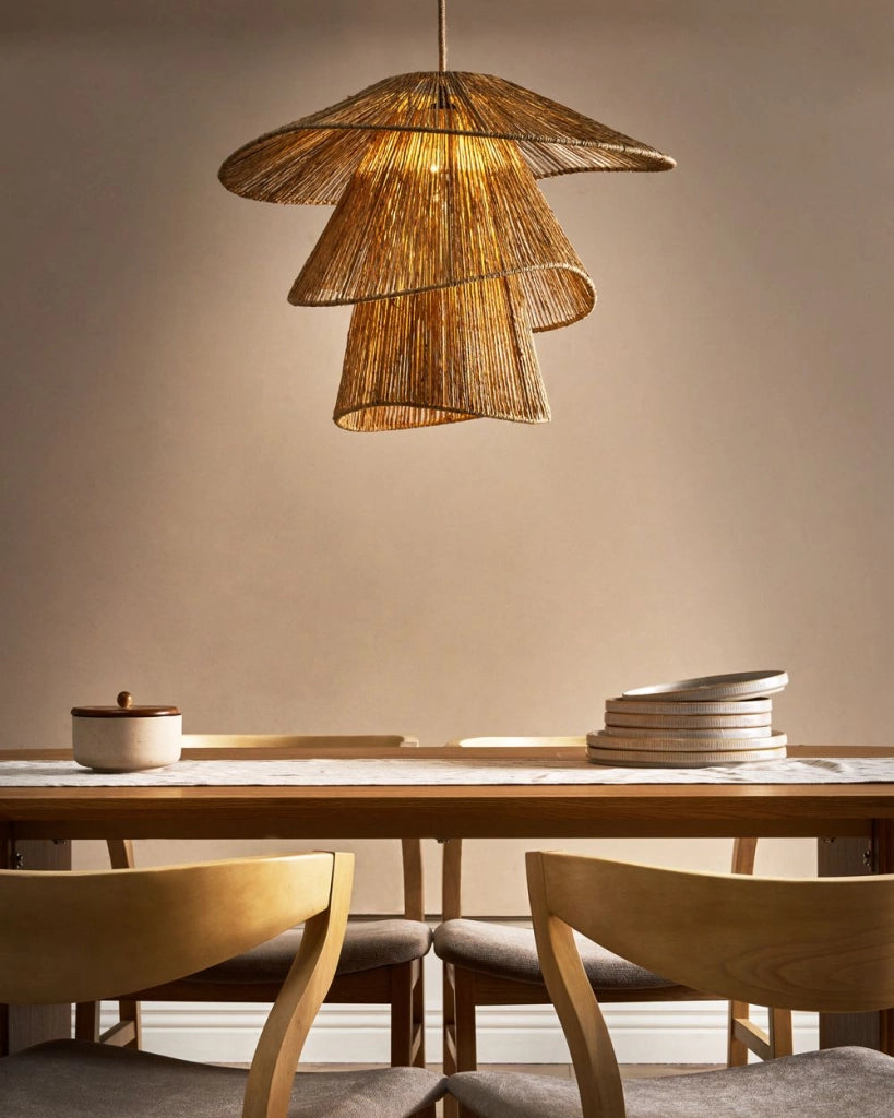 Lampada a sospensione Paralume di iuta naturale Base di ferro nero Lampo boho a sospensione Soggiorno Camera da letto Corridoio