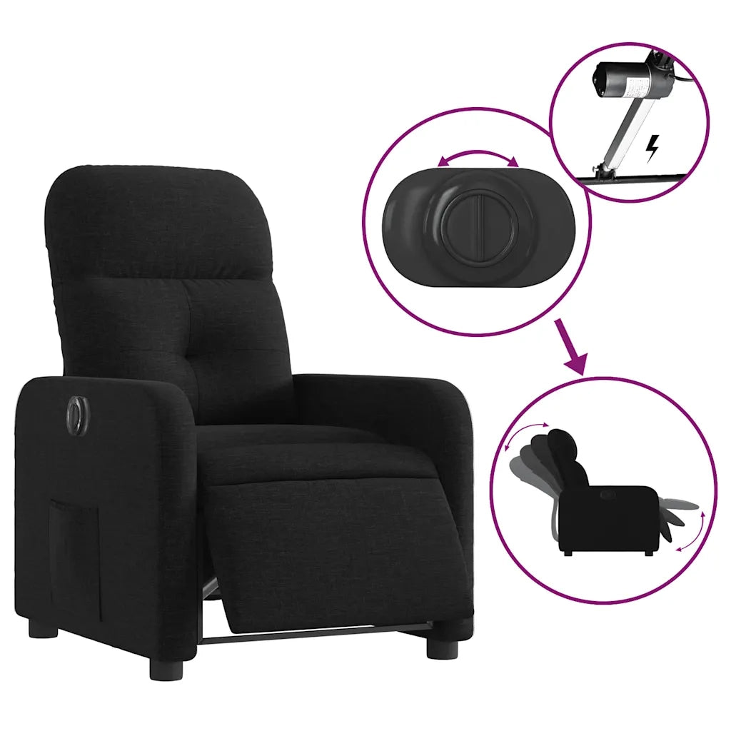Poltrona | Sedia Relax Elettrica Reclinabile Nera in Tessuto