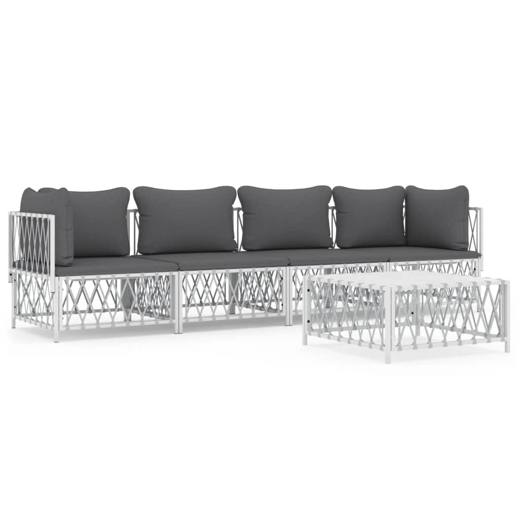 Mobili da giardino mobili da esterno set di mobili con cuscini 5 pezzi acciaio bianco 02_0018302
