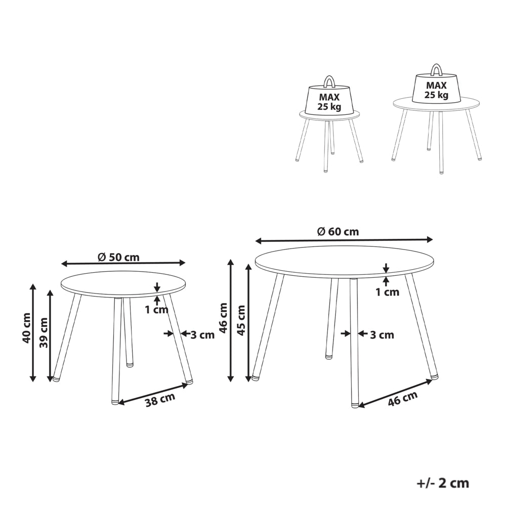 Set di 2 tavolini da giardino in acciaio verniciato a polvere 50x50x40/60x60x45 cm, resistenti alle intemperie, colore beige