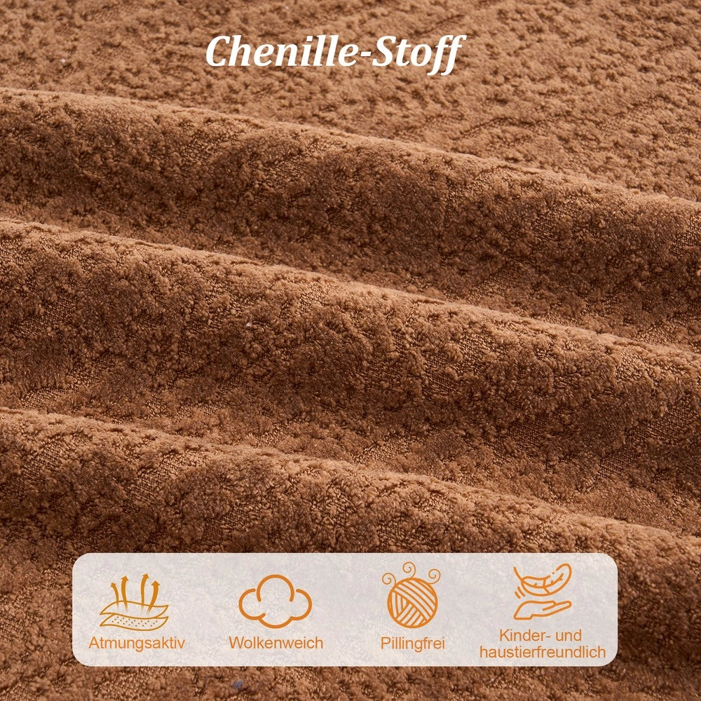 Divano letto due posti con chaise longue ¨C Minimal ¨C tessuto chenille colore caramello con 1 cuscino