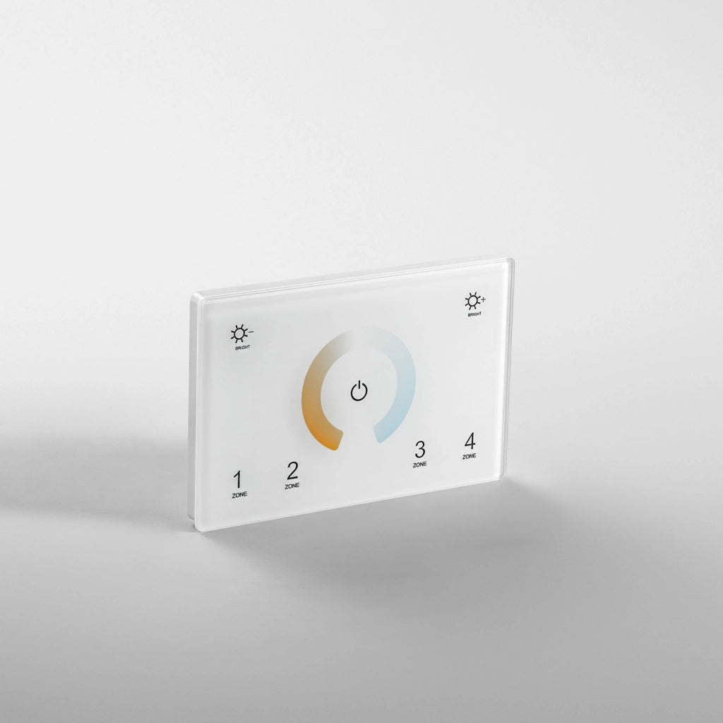 WALLPAD RF 2,4G CONTROLLO CCT BIANCO DINAMICO 4 ZONE 2 CANALI 230V COLLEGABILE CON DMX512 12X8X3,7CM