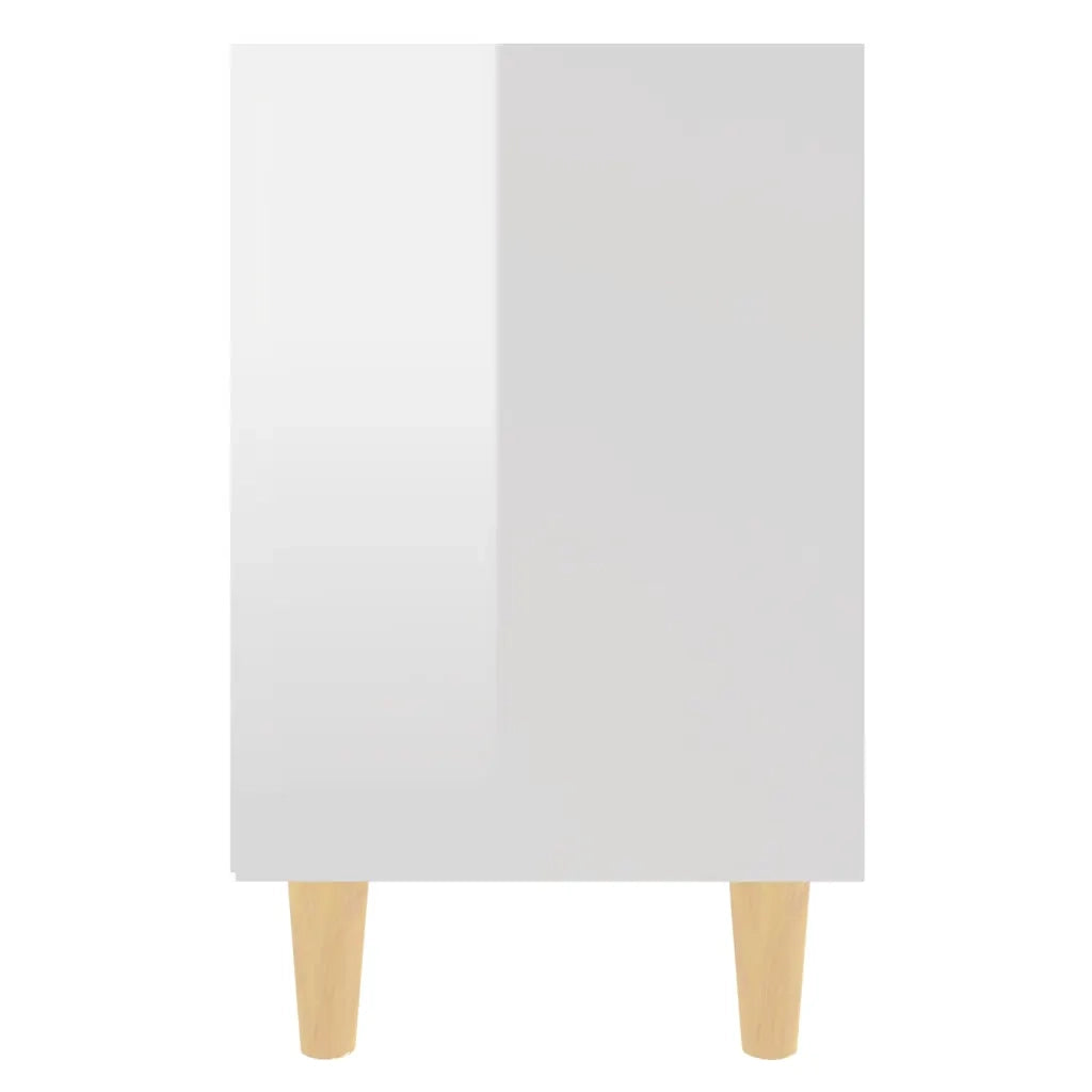 Set di 2 Comodini | Armadio da Notte | Mobiletto da notte Gambe in Legno Massello Bianco Lucido 40x30x50 cm