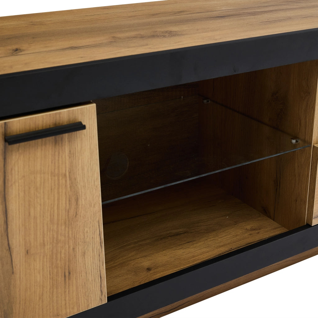 Mobile Porta TV LED 160 cm Nero e Rovere per Schermi 70 Pollici