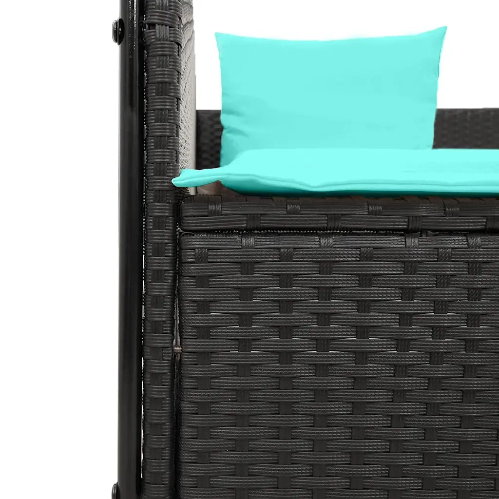 Lettino prendisole doppio con tettoia e tende in Polyrattan Nero 4002763