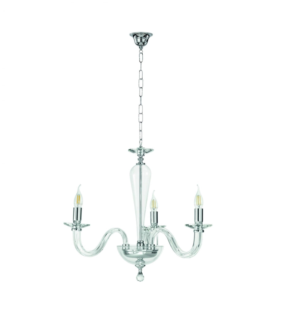 LAMPADARIO RAVEL 3 LUCI ATTACCO E14 CRISTALLO E CROMO D.60CM