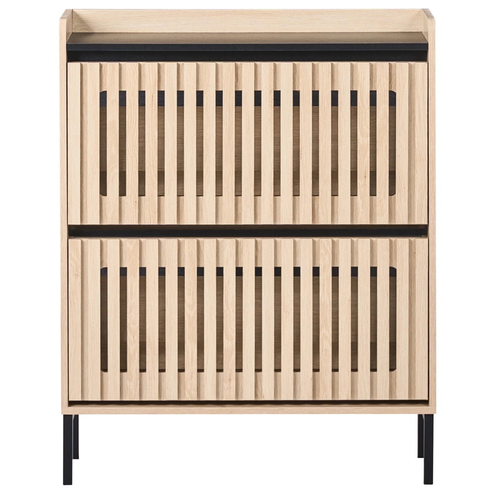 Scarpiera a 2 scomparti in legno MDF con finitura melaminica design scandinavo marrone chiaro