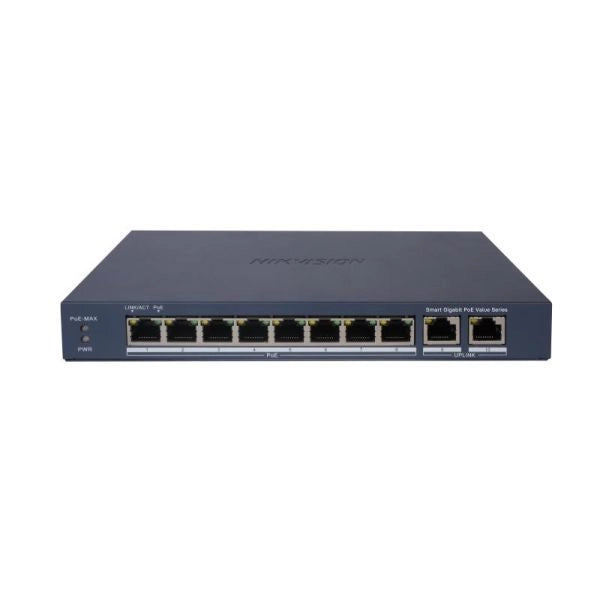 Hikvision switch l2, smart managed, 8 gigabit rj45 poe ports, 2 gigabit rj45 port, 802.3af/at, poe p - DS-3E1510P-EI/M