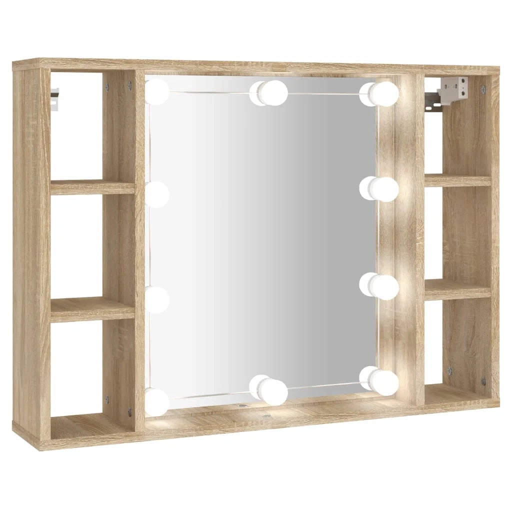 Armadio a specchio con illuminazione a LED 76 x 15 x 55 cm rovere 02_0006671