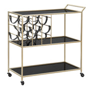 Carrello Black String Gold - Carrello Portavivande e Portabottiglie con Specchi, 79x39,5x82 cm - Stile Glam - Parent 940