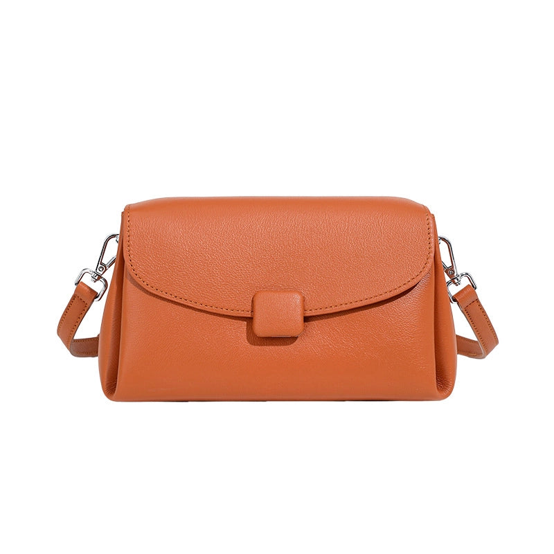 Borsa a mano grande da donna in vera pelle, colore arancione, ideale per il tempo libero.