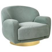 Poltrona in tessuto verde con base dorata stile retro glam art decor