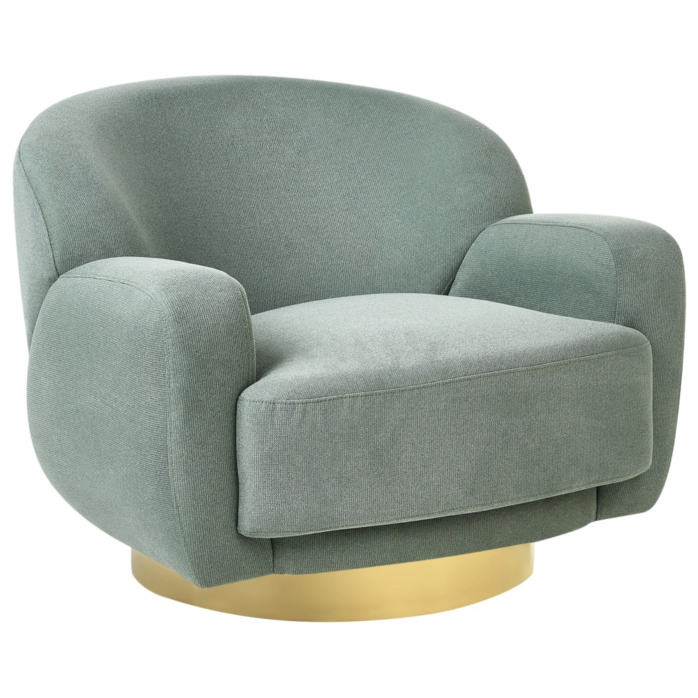 Poltrona in tessuto verde con base dorata stile retro glam art decor