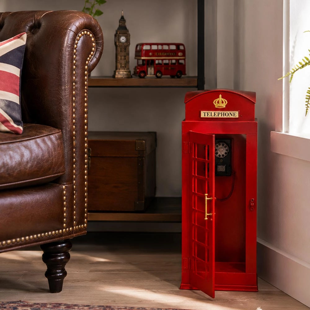 Cabina Telefonica Londra Rossa h 50 cm in Metallo Oggetto Decorativo Stile Retrò